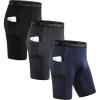 imageRoadbox Mens Compression Shorts with Pockets 3 Pack 9 Performance Running Base Layer for Workout Sports UnderwearBlack gray navy Blue