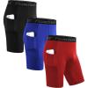 imageRoadbox Mens Compression Shorts with Pockets 3 Pack 9 Performance Running Base Layer for Workout Sports UnderwearBlack red blue
