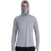 imageRoadbox Mens UPF 50 Hooded Fishing Shirts Long Sleeve Sun Protection Hoodie Hiking Running Swimming Rash Guard with MaskLuxury Gray