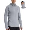 imageRoadbox UPF 50 Mens Hooded Fishing Shirts Long Sleeve UV Sun Protection Hoodie Hiking Running Swim Rash Guard with MaskGray