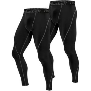 imageRoadbox 1 2 or 3 Pack Mens Compression Pants Athletic Base Layer Cycling Tights Leggings for Running Yoga Basketball2 Packblackblack