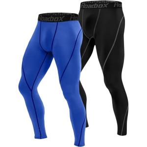 imageRoadbox 1 2 or 3 Pack Mens Compression Pants Athletic Base Layer Cycling Tights Leggings for Running Yoga Basketball2 Packblackblue