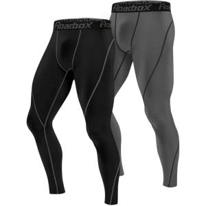 imageRoadbox 1 2 or 3 Pack Mens Compression Pants Athletic Base Layer Cycling Tights Leggings for Running Yoga Basketball2 Packblackgrey
