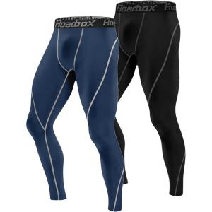 imageRoadbox 1 2 or 3 Pack Mens Compression Pants Athletic Base Layer Cycling Tights Leggings for Running Yoga Basketball2 Packblacknavy