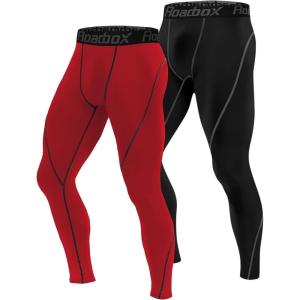 imageRoadbox 1 2 or 3 Pack Mens Compression Pants Athletic Base Layer Cycling Tights Leggings for Running Yoga Basketball2 Packblackred