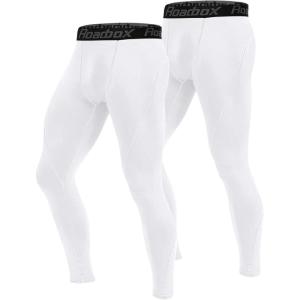 imageRoadbox 1 2 or 3 Pack Mens Compression Pants Athletic Base Layer Cycling Tights Leggings for Running Yoga Basketball2 Packwhitewhite