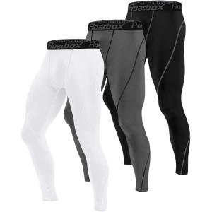 imageRoadbox 1 2 or 3 Pack Mens Compression Pants Athletic Base Layer Cycling Tights Leggings for Running Yoga Basketball3 Packblackwhitegray