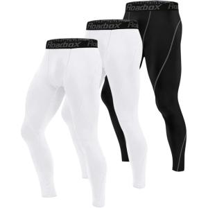 imageRoadbox 1 2 or 3 Pack Mens Compression Pants Athletic Base Layer Cycling Tights Leggings for Running Yoga Basketball3 Packblackwhitewhite
