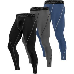imageRoadbox 1 2 or 3 Pack Mens Compression Pants Athletic Base Layer Cycling Tights Leggings for Running Yoga Basketball3packblackgreynavy Blue