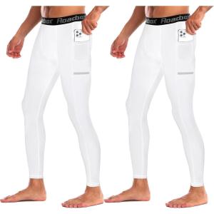 imageRoadbox 12 Pack Compression Pants for Men Running Tights Athletic Football Leggings Cycling Base Layer with Pockets2 Packwhitewhite