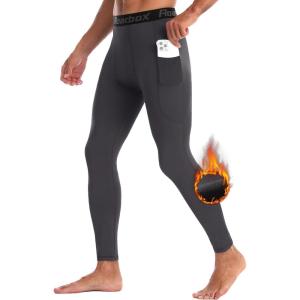 imageRoadbox 12 Pack Thermal Compression Pants for Men Fleece Lined Football Running Tights Base Layer Leggings with Pockets1packdark Gray