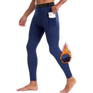 imageRoadbox 12 Pack Thermal Compression Pants for Men Fleece Lined Football Running Tights Base Layer Leggings with Pockets1packnavy Blue
