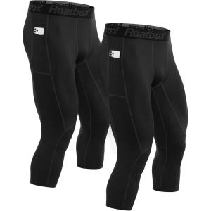 imageRoadbox 2 Pack Mens 34 Compression Pants Athletic Basketball Workout Tights Leggings Sport Running Spandex Base LayerBlack02black02