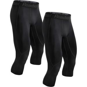 imageRoadbox 2 Pack Mens 34 Compression Pants Athletic Basketball Workout Tights Leggings Sport Running Spandex Base LayerBlackblack
