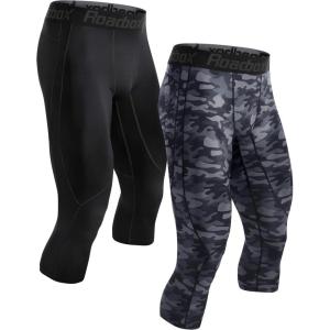 imageRoadbox 2 Pack Mens 34 Compression Pants Athletic Basketball Workout Tights Leggings Sport Running Spandex Base LayerBlackcamo