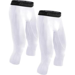 imageRoadbox 2 Pack Mens 34 Compression Pants Athletic Basketball Workout Tights Leggings Sport Running Spandex Base LayerWhitewhite