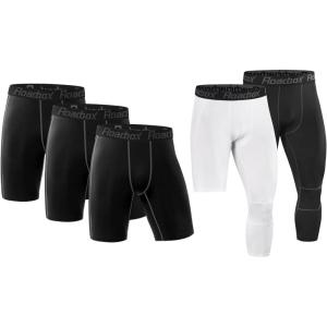 imageRoadbox Athletic Compression Set Mens 3 Pack Compression Shorts and 2 Pack 34 One Leg Compression Pants Size XL