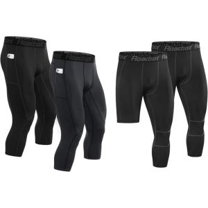 imageRoadbox Basketball Sports Pants Set Mens Compression Pants2 Pack 34 Pants  2 Pack 34 One Leg Pants Size L
