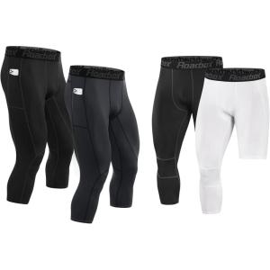 imageRoadbox Basketball Sports Pants Set Mens Compression Pants2 Pack 34 Pants  2 Pack 34 One Leg Pants Size XL