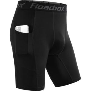 imageRoadbox Compression Shorts Men with Pocket 12 Pack Quick Dry Spandex Running Athletic Workout Perfoemance Underwear Black
