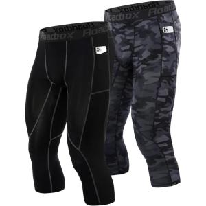 imageRoadbox Mens 34 Compression Pants with Pockets 12 Pack Athletic Running Legging Tights Workout Basketball Gym Base LayerBlackcamo