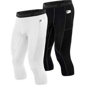 imageRoadbox Mens 34 Compression Pants with Pockets 12 Pack Athletic Running Legging Tights Workout Basketball Gym Base LayerBlackwhite