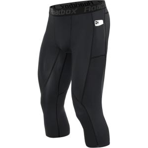 imageRoadbox Mens 34 Compression Pants with Pockets 12 Pack Athletic Running Legging Tights Workout Basketball Gym Base LayerGray