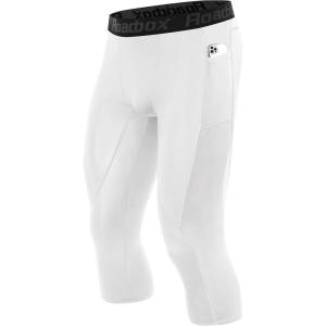 imageRoadbox Mens 34 Compression Pants with Pockets 12 Pack Athletic Running Legging Tights Workout Basketball Gym Base LayerWhite
