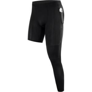 imageRoadbox Mens Basketball One Leg Tights 12 Single Leg Compression Pants Sports Base Layer Leggings Underwear with PocketsLeft Single 1pack Black