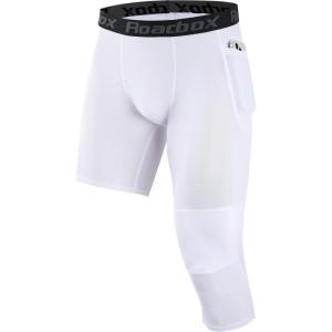 imageRoadbox Mens One Leg Compression Pants 34 Basketball Football Tights Leggings with Pockets Capri Sports Athletic Underwear