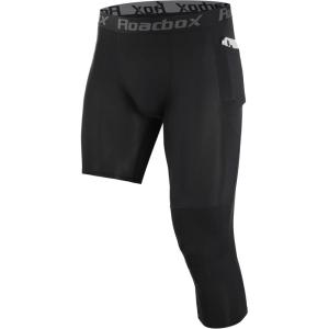 imageRoadbox Mens One Leg Compression Pants 34 Basketball Football Tights Leggings with Pockets Capri Sports Athletic UnderwearLeft Single 1pack Black
