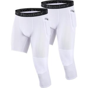 imageRoadbox Mens One Leg Compression Pants 34 Basketball Football Tights Leggings with Pockets Capri Sports Athletic UnderwearLeft Single Whitewhite