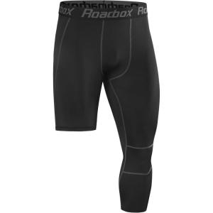 imageRoadbox Mens One Leg Compression Pants Tights 1 or 2 Pack 34 Basketball Leggings Capri Athletic Sports Base LayerLeft Single 1pack Black