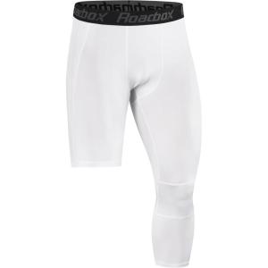 imageRoadbox Mens One Leg Compression Pants Tights 1 or 2 Pack 34 Basketball Leggings Capri Athletic Sports Base LayerLeft Single 1pack White