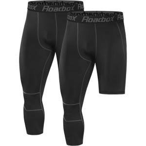 imageRoadbox Mens One Leg Compression Pants Tights 1 or 2 Pack 34 Basketball Leggings Capri Athletic Sports Base LayerRight Single Blackblack