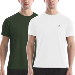 imageRoadbox Mens Rash Guard Short Sleeve UPF 50 UV Sun Protection Swim Shirts Quick Dry Lightweight Water Surf Beach TShirtDark Green  White