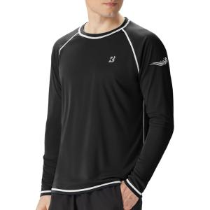 imageRoadbox Mens Sun Protection Swim Shirt Long Sleeve UPF 50 Rash Guard QuickDry Fishing Shirts for Beach Surfing HikingBlack