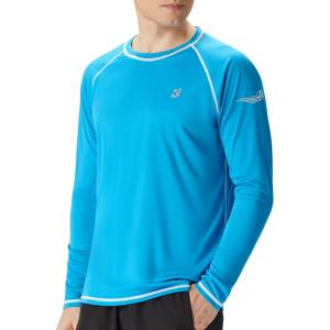 imageRoadbox Mens Sun Protection Swim Shirt Long Sleeve UPF 50 Rash Guard QuickDry Fishing Shirts for Beach Surfing HikingBlue