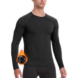 imageRoadbox Mens Thermal Compression Shirts Long Sleeve Fleece Lined Undershirt Cold Weather Workout Athletic Base Layer TopBlack