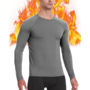 imageRoadbox Mens Thermal Compression Shirts Long Sleeve Fleece Lined Undershirt Cold Weather Workout Athletic Base Layer TopGrey