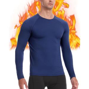 imageRoadbox Mens Thermal Compression Shirts Long Sleeve Fleece Lined Undershirt Cold Weather Workout Athletic Base Layer TopNavy Blue