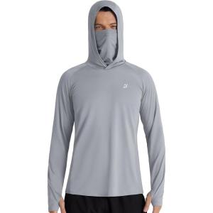 imageRoadbox Mens UPF 50 Hooded Fishing Shirts Long Sleeve Sun Protection Hoodie Hiking Running Swimming Rash Guard with MaskLuxury Gray
