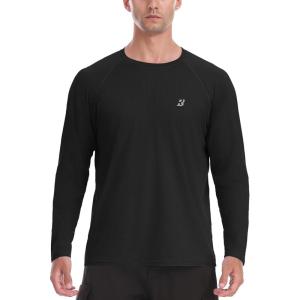 imageRoadbox Mens UPF 50 Rash Guard Long Sleeve Cool Dry UV Sun Protection Water TShirts Lightweight Fishing Hiking ShirtsBlack