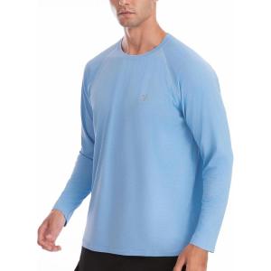 imageRoadbox Mens UPF 50 Rash Guard Long Sleeve Cool Dry UV Sun Protection Water TShirts Lightweight Fishing Hiking ShirtsBlue