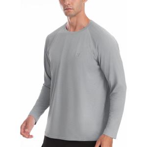 imageRoadbox Mens UPF 50 Rash Guard Long Sleeve Cool Dry UV Sun Protection Water TShirts Lightweight Fishing Hiking ShirtsLight Gray