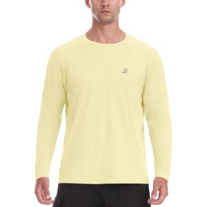 imageRoadbox Mens UPF 50 Rash Guard Long Sleeve Cool Dry UV Sun Protection Water TShirts Lightweight Fishing Hiking ShirtsLight Yellow