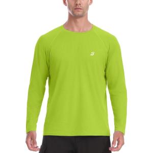 imageRoadbox Mens UPF 50 Rash Guard Long Sleeve Cool Dry UV Sun Protection Water TShirts Lightweight Fishing Hiking ShirtsLime Green