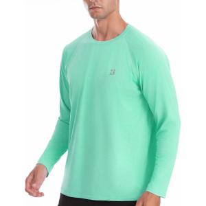 imageRoadbox Mens UPF 50 Rash Guard Long Sleeve Cool Dry UV Sun Protection Water TShirts Lightweight Fishing Hiking ShirtsMint Green