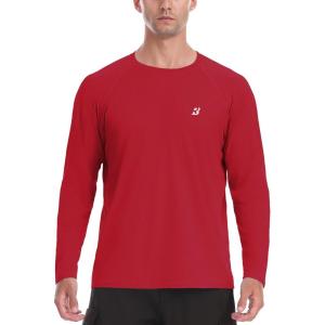 imageRoadbox Mens UPF 50 Rash Guard Long Sleeve Cool Dry UV Sun Protection Water TShirts Lightweight Fishing Hiking ShirtsRed
