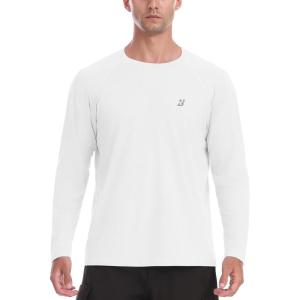 imageRoadbox Mens UPF 50 Rash Guard Long Sleeve Cool Dry UV Sun Protection Water TShirts Lightweight Fishing Hiking ShirtsWhite